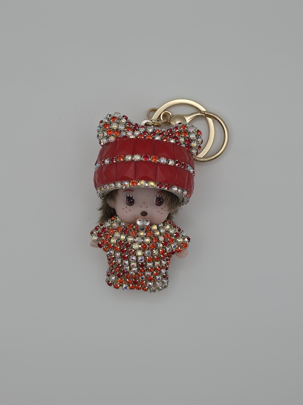 Crystal-Embellished Red Doll Keychain Card Holder